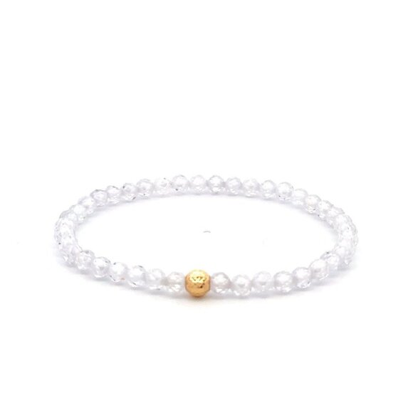 Unbranded Jewelry - 18K Gold Bead Charm Stretchable Bracelet Clear Faceted  Zircon Gemstones